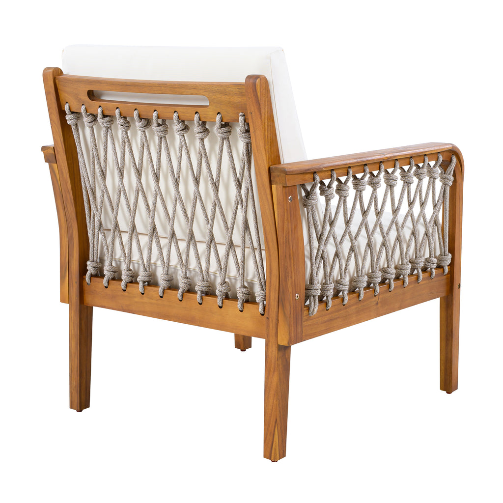 Outdoor Acacia Wood Club Chair with Handwoven Rope