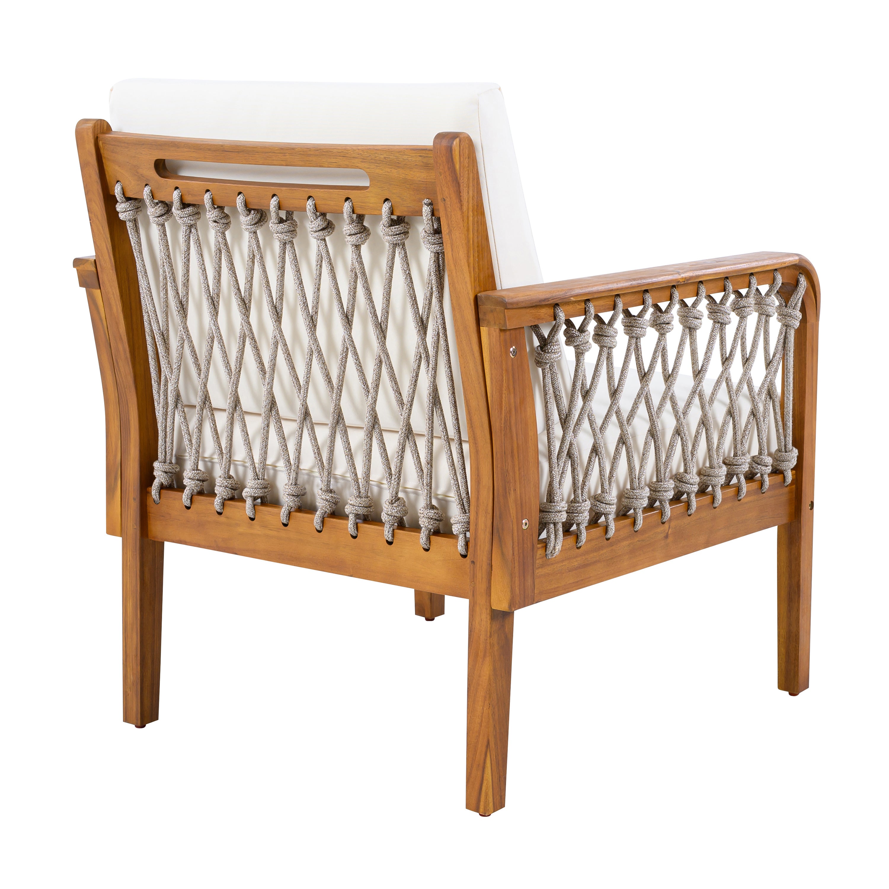 Outdoor Acacia Wood Club Chair with Handwoven Rope