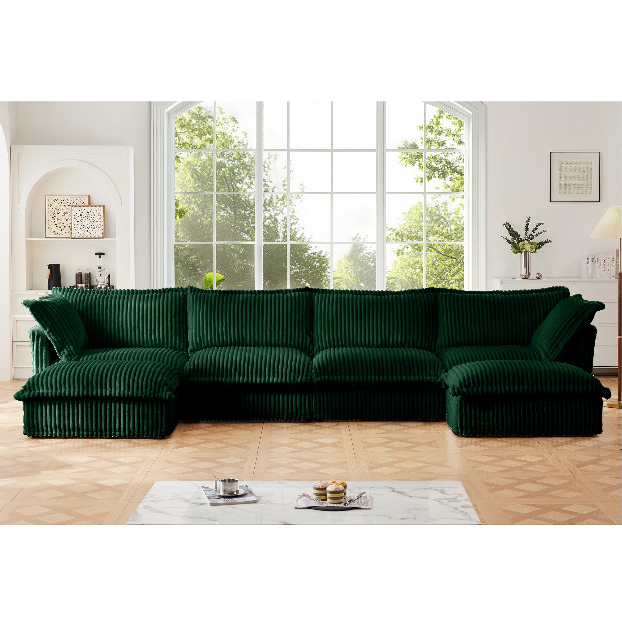 Slipcovered U Shape Sectional Wide and Deep Seat Sofa