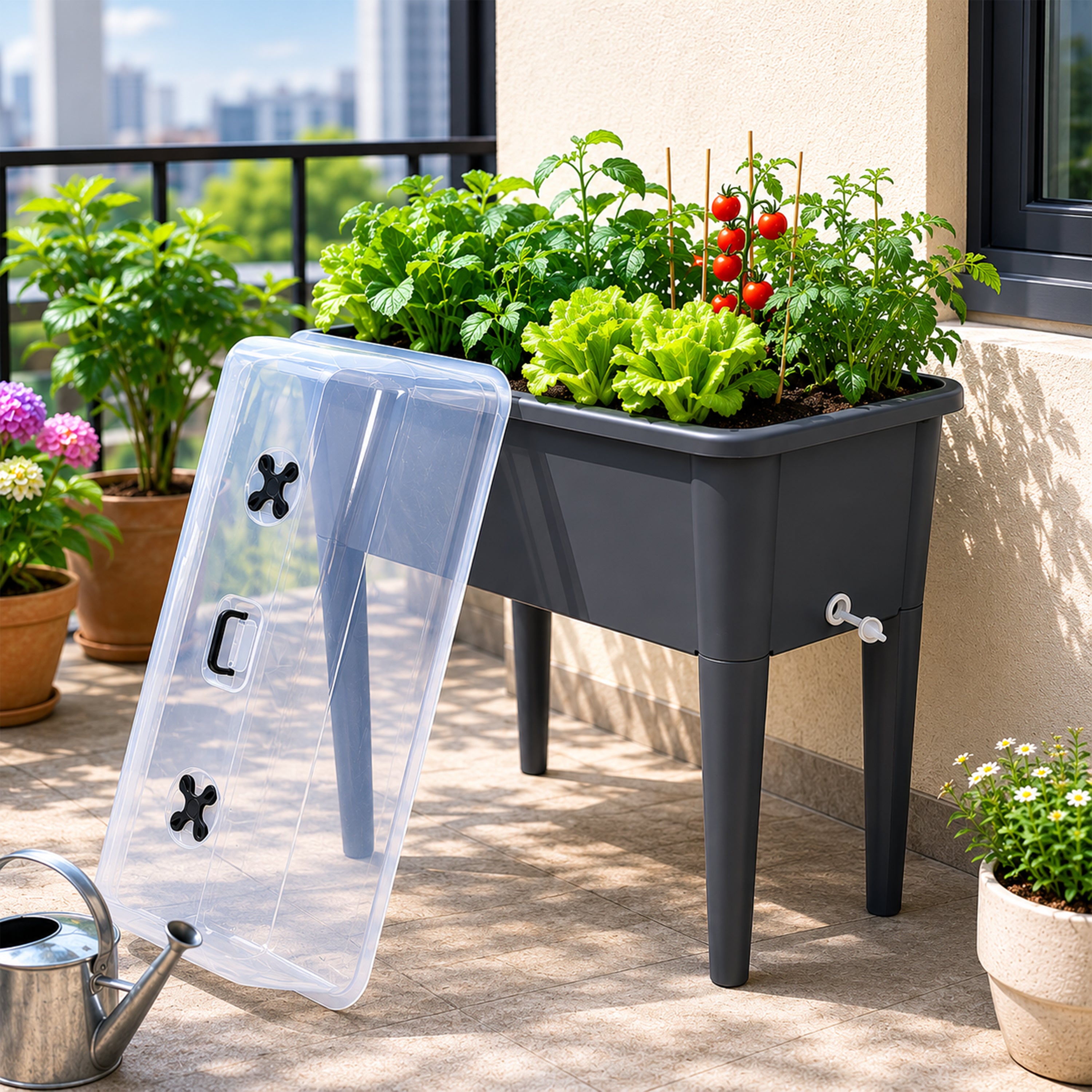 2 PCS Raised Garden Bed with Ventilated Transparent Greenhouse Lid