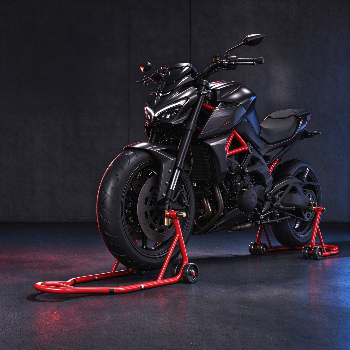 Motorcycle Stand 1000LB Sport Bike Front and Rear Wheel Lift Swingarm Paddock Stands, Red