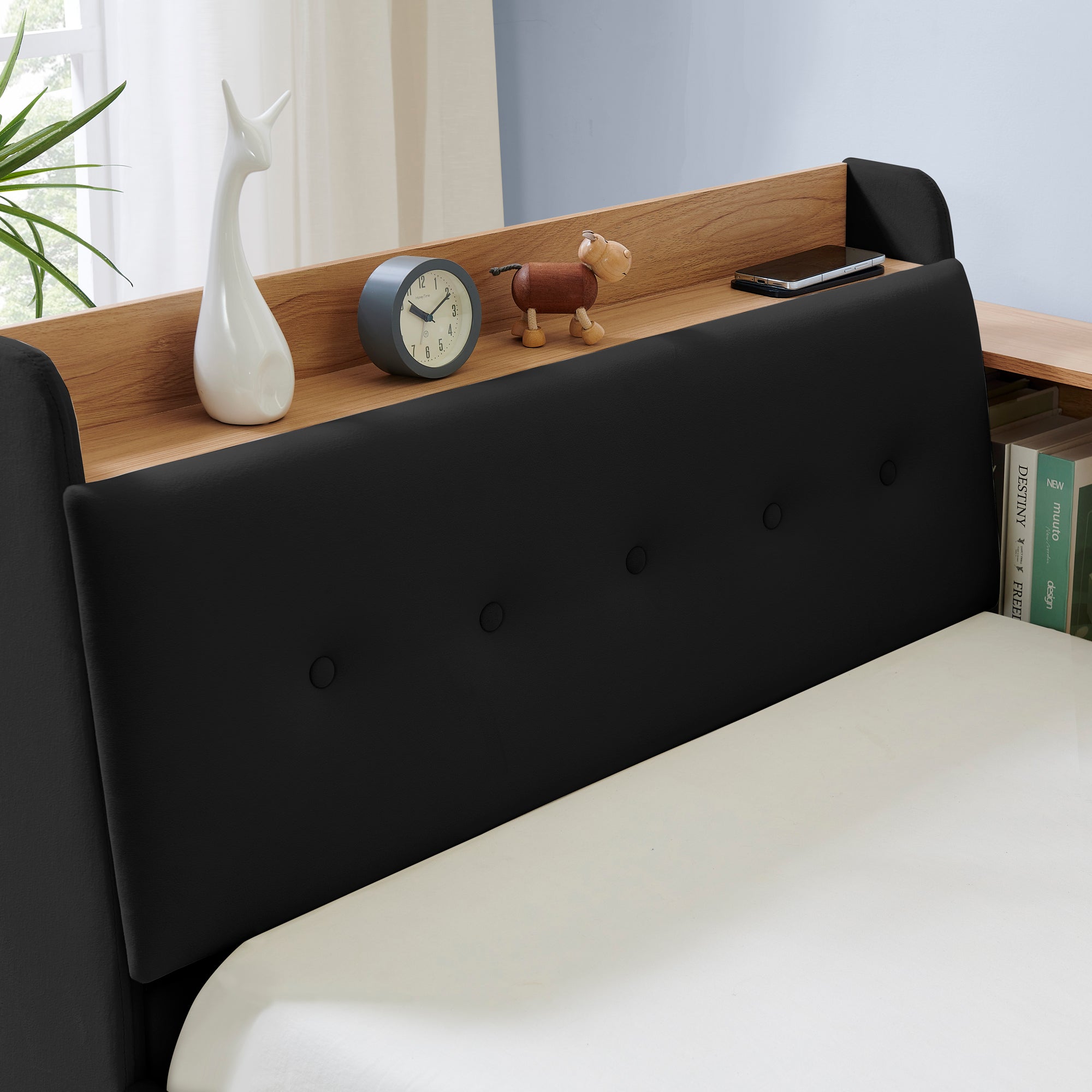 Twin Size Upholstery Velvet Day Bed with Storage Headboard