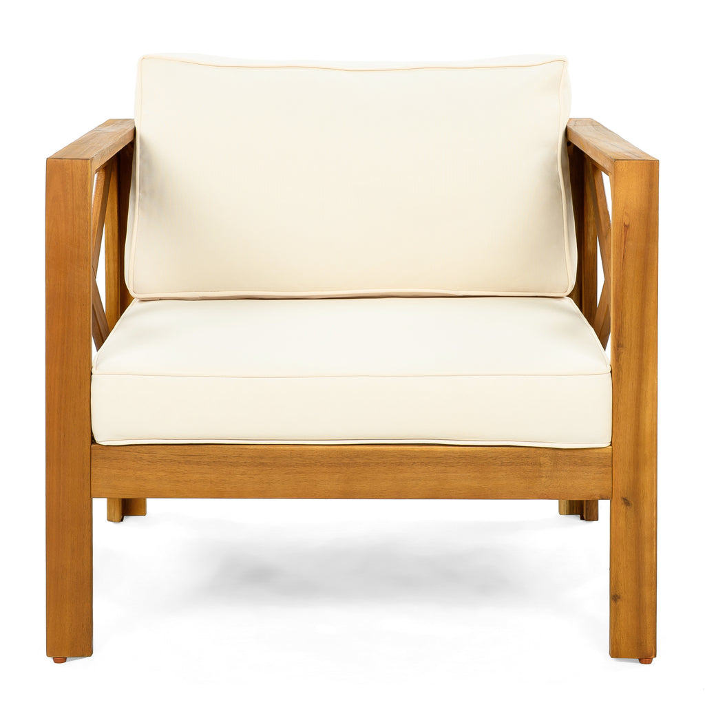 Outdoor Acacia Wood Club Wooden Armchair with Cushions (Set of 2)