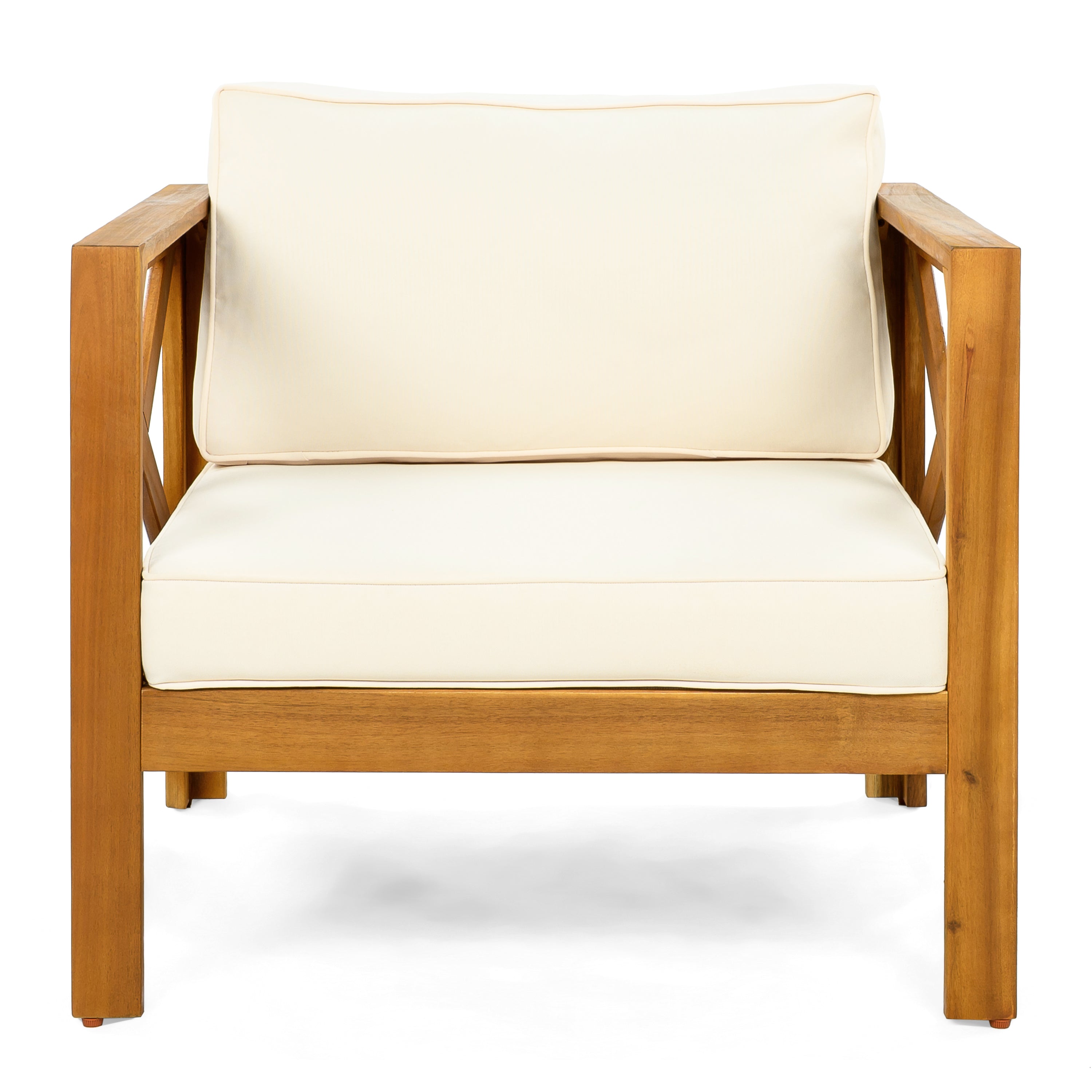Outdoor Acacia Wood Club Wooden Armchair with Cushions (Set of 4)