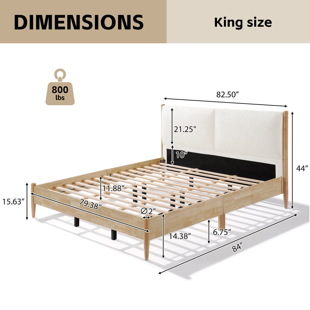 King Bed Frame with Upholstered Headboard