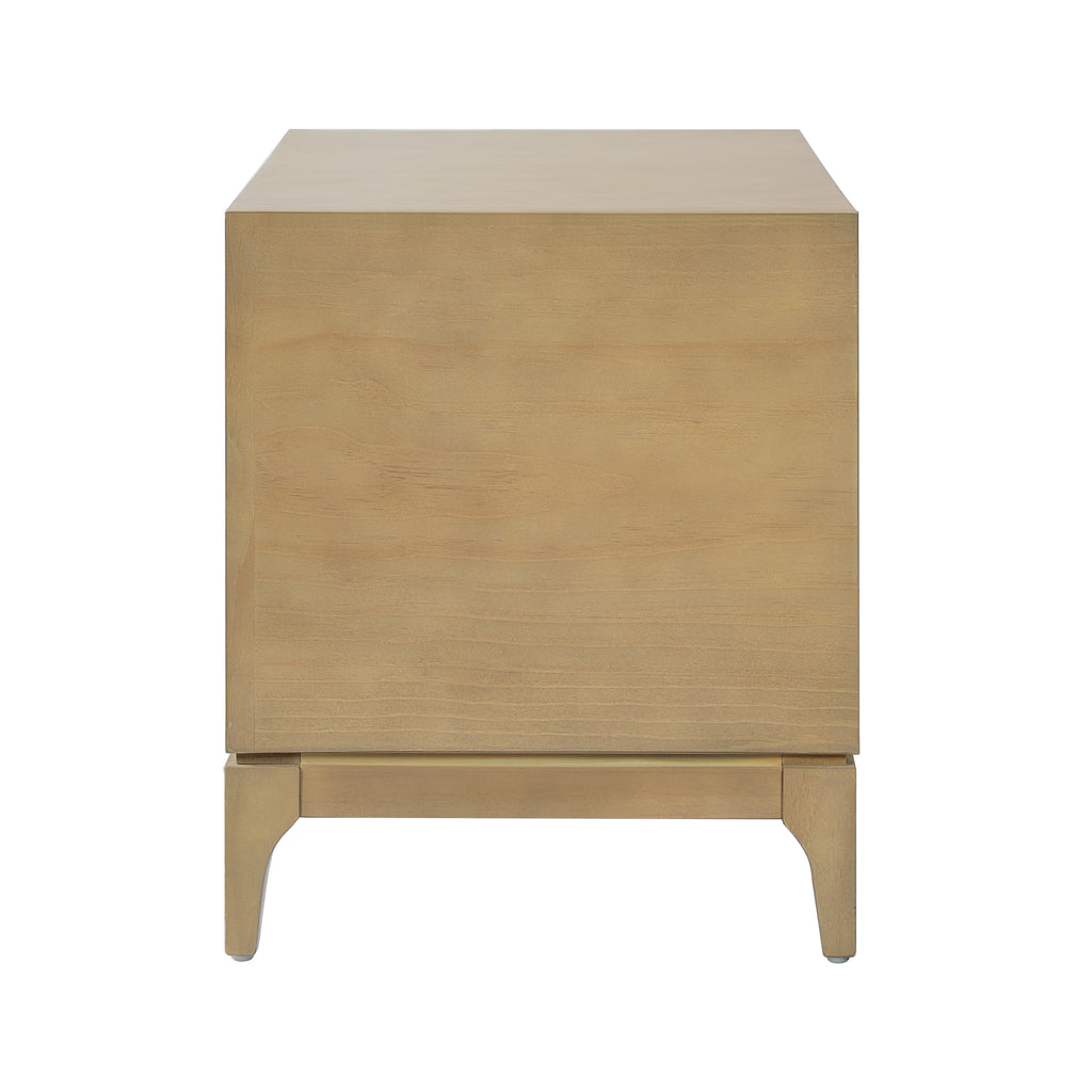 Modern 2-Drawer Nightstand, Japandi Style with Geometric Patchwork, Natural