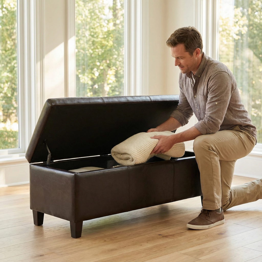 50.25 Inch Wide Contemporary Rectangle Storage Ottoman Bench