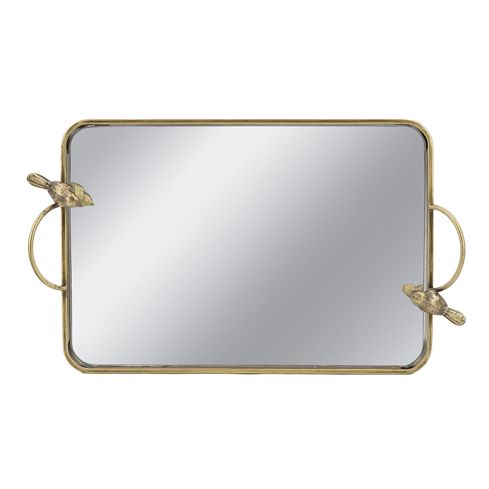 16.3x9.8x3.7" Metal Bird-Accented Mirrored Tray