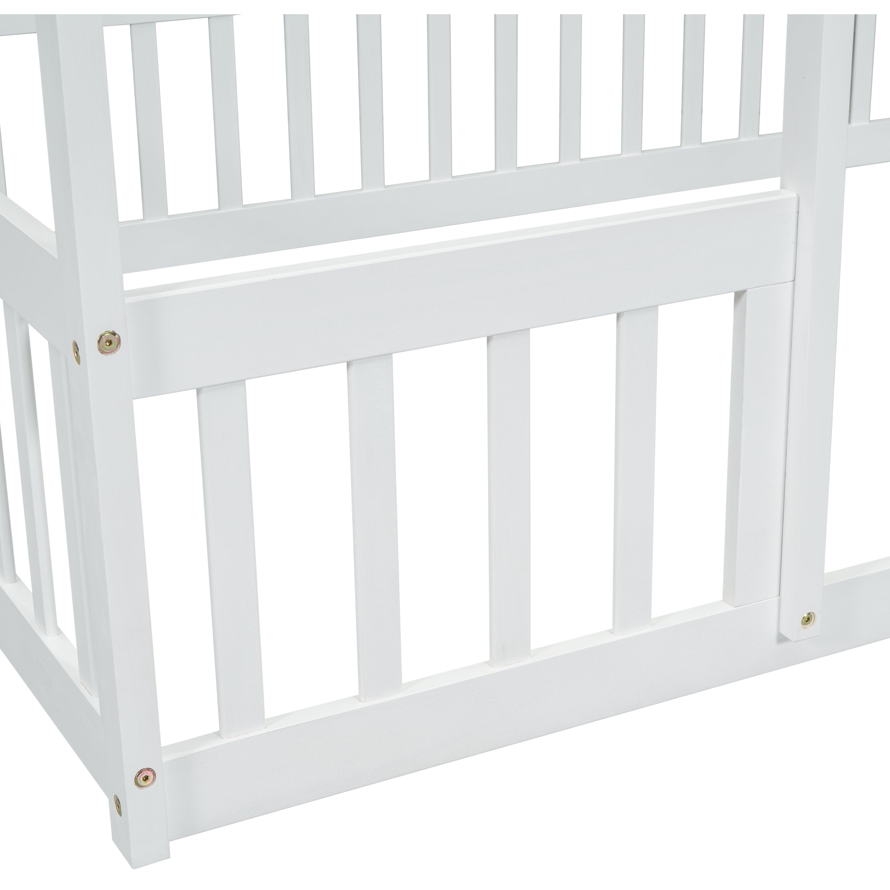 Full Wood House-Shaped Floor Bed with Fence, Guardrails
