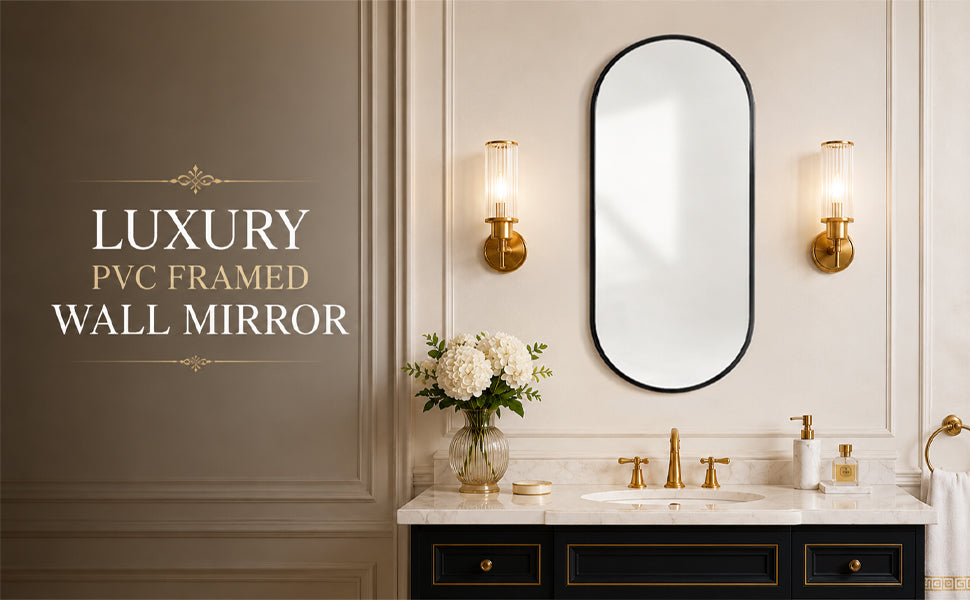 Black PVC Frame Mirror 18x40 Inch