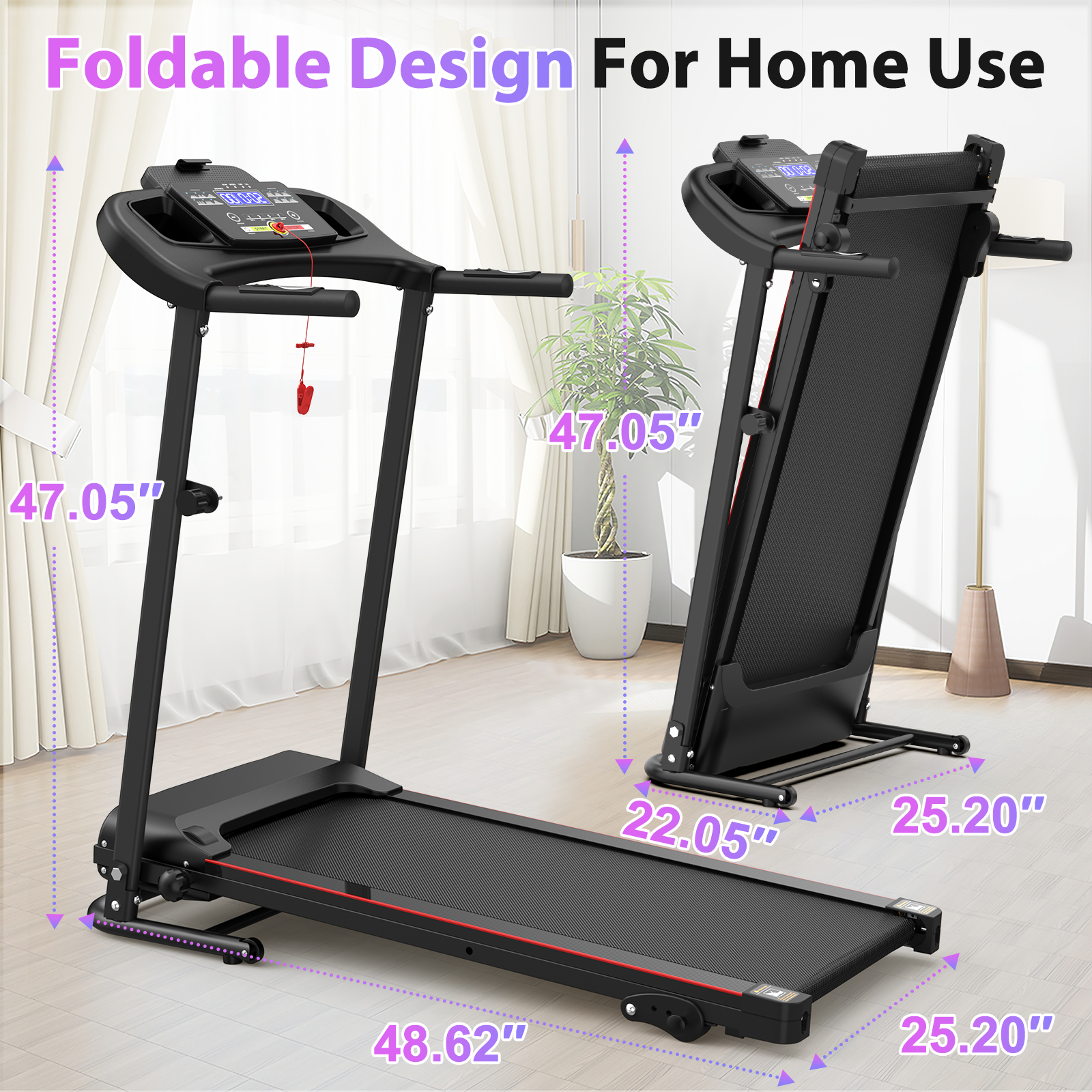 Folding Treadmill with Incline 2.5HP Electric Treadmill for Home