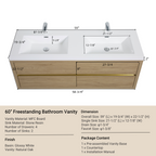 60" Wall-Mounted Bathroom Vanity with Double Sinks