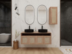 48" Bathroom Vanity with 2-Ceramic Art Sink and Side Cabinet