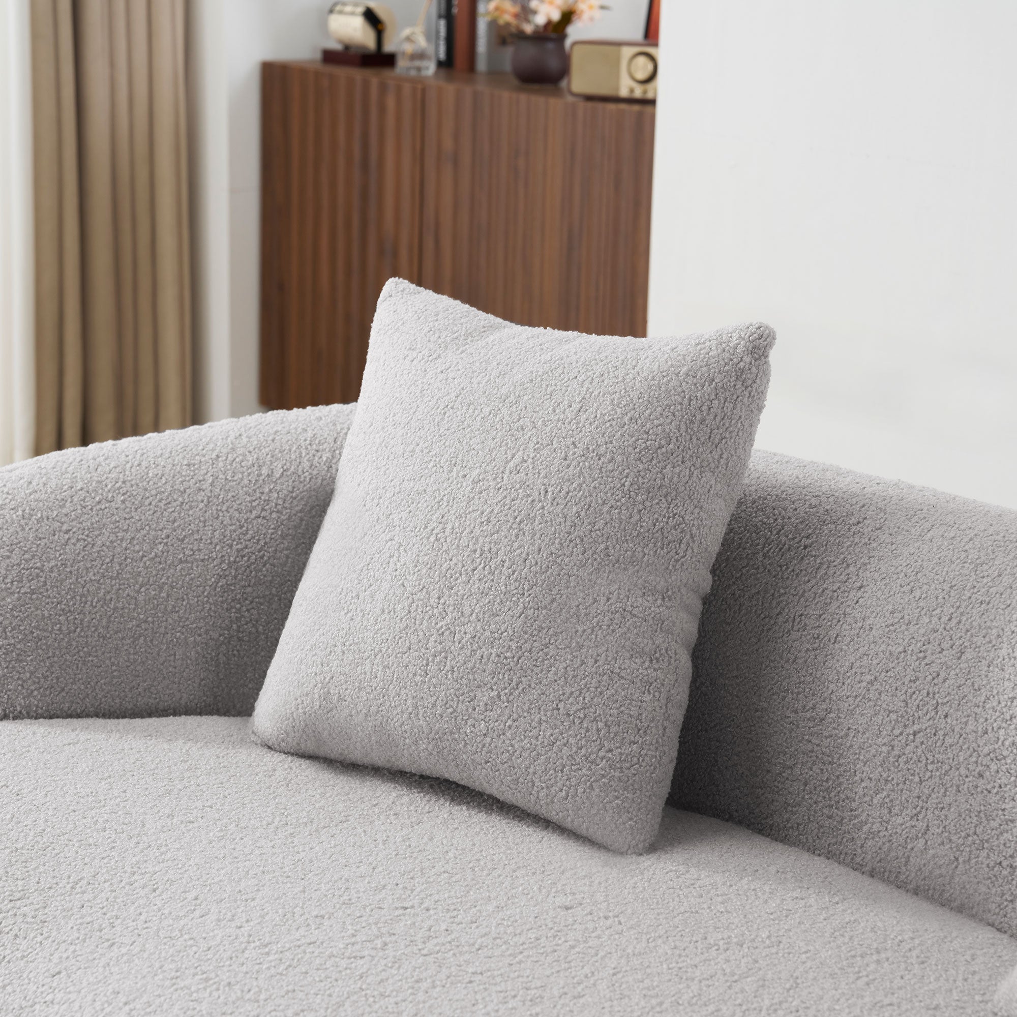 Grey Curved Loveseat Sofa with Round Armrest