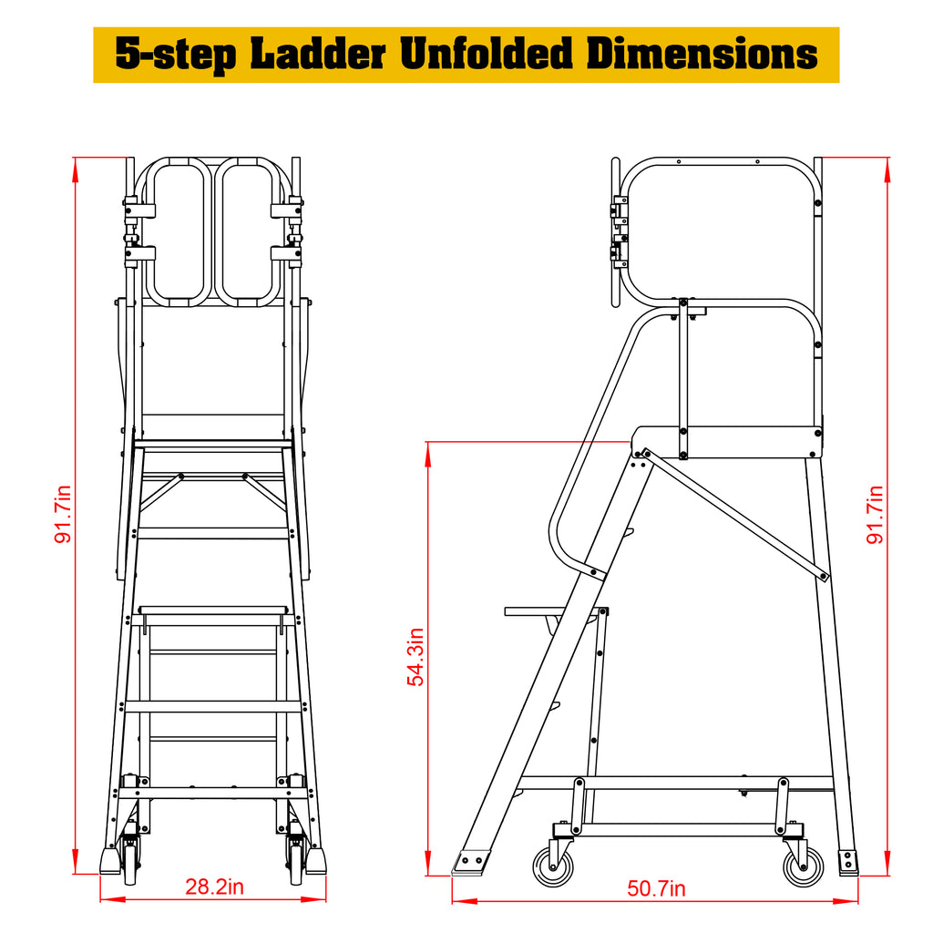 5 Step 375lbs Aluminum Rolling Platform Ladder
