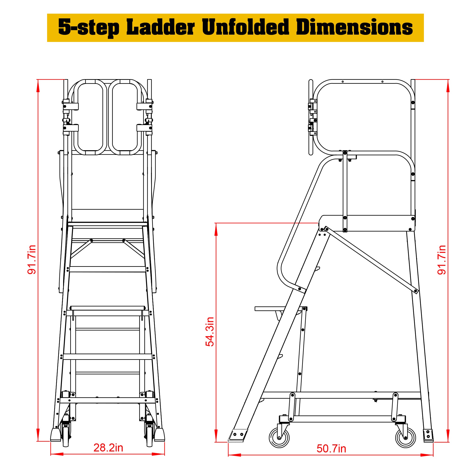 5 Step 375lbs Aluminum Rolling Platform Ladder