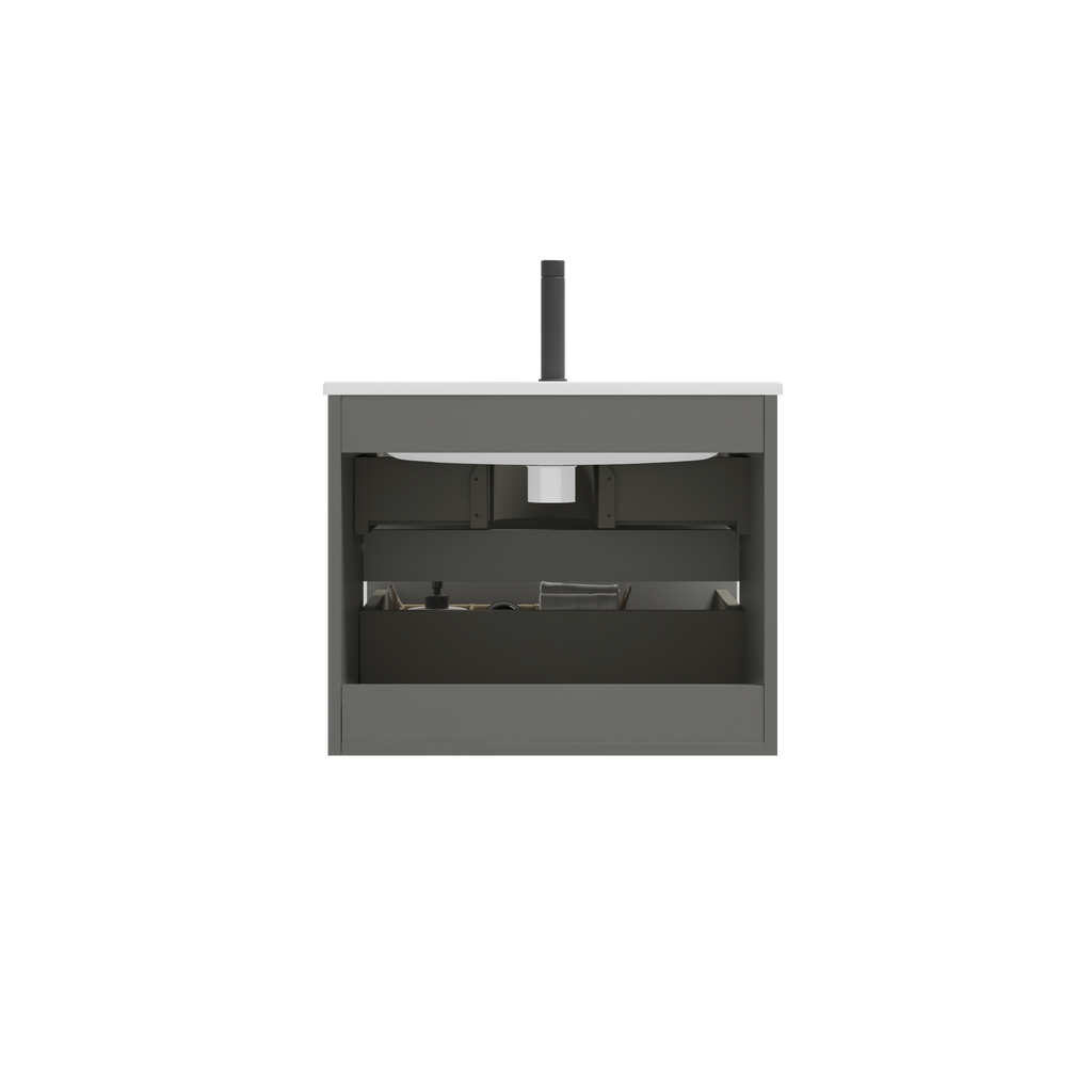TIA 24-Inch Wall Mounted Bathroom Vanity, Gray, Ceramic Sink