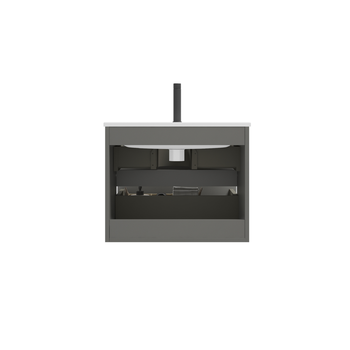 TIA 24-Inch Wall Mounted Bathroom Vanity, Gray, Ceramic Sink