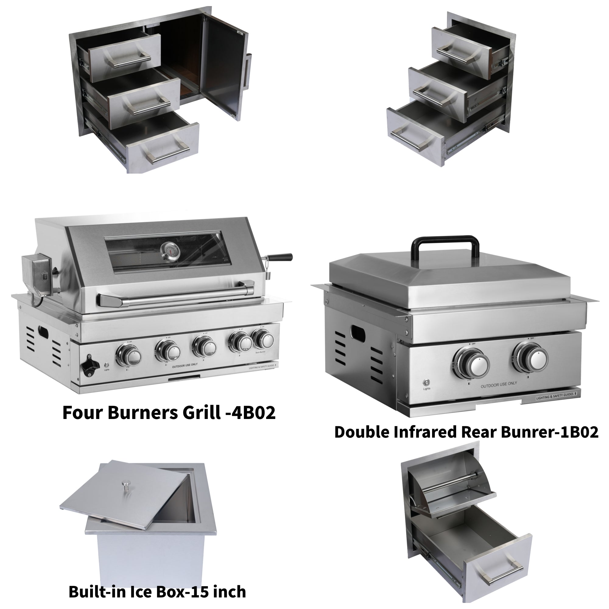 Built-in Outdoor Kitchen 32" LPG Gas Grill with Ice Box