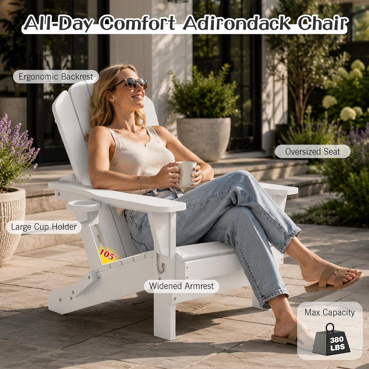 Adirondack Chairs Set of 2 - White HDPE Outdoor Seating