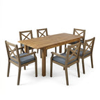7 Pieces Acacia Wood Outdoor Dining Set with Dark