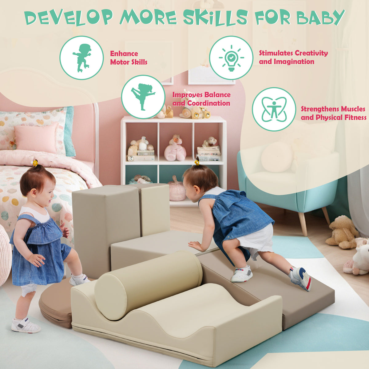 7-Piece Indoor Climbing Foam Set, Soft PU Toddler Play Toys, Colorful