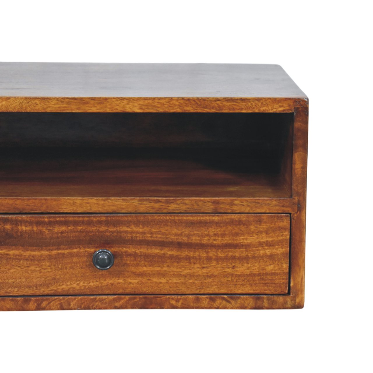 Solid Wood Lunar Wall-Mounted Media Unit, 2 Drawers, Chestnut