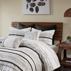 Cotton Printed Comforter Set with Trims - Black/White King/Cal King