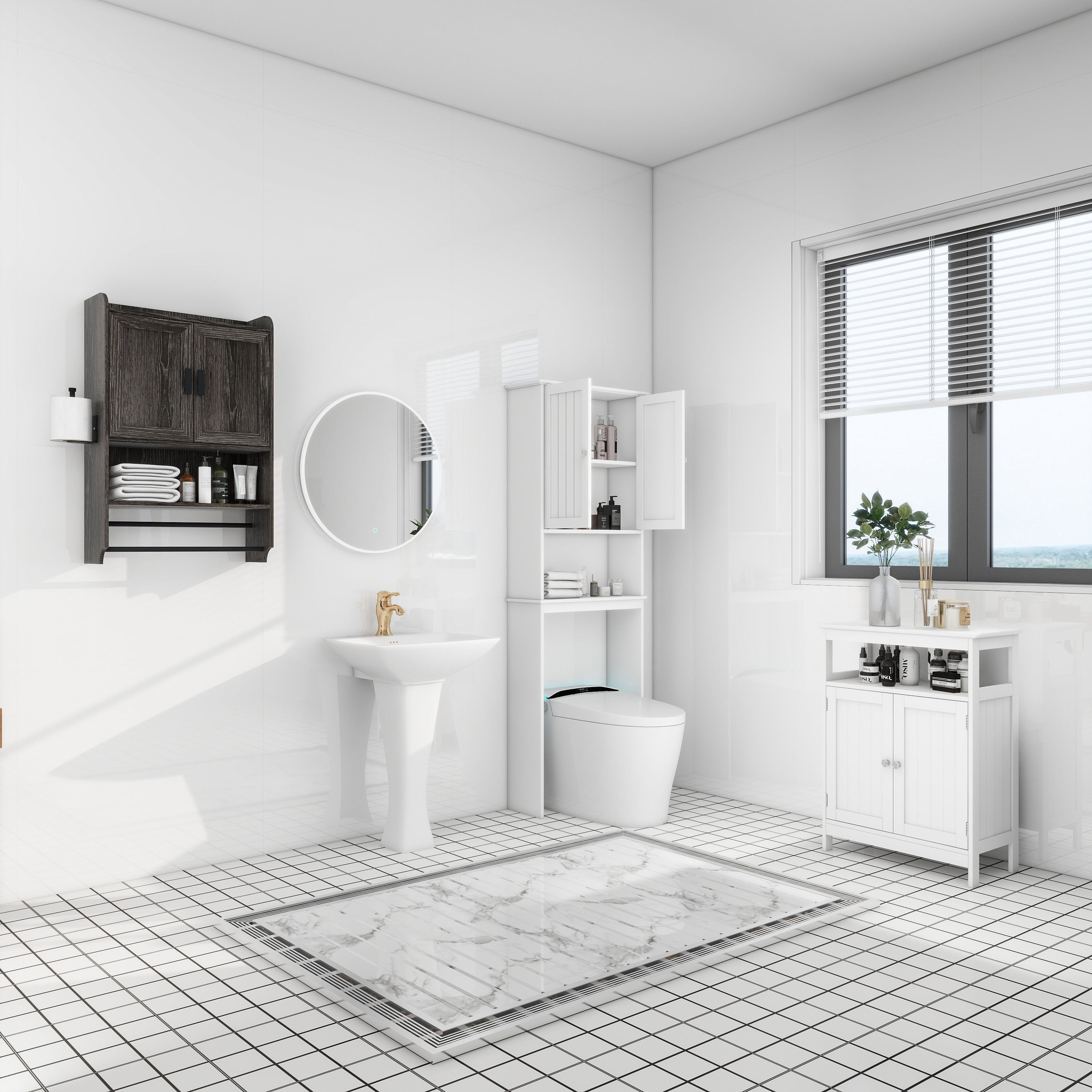 Bathroom Wall Cabinet with Doors and Adjustable Shelf