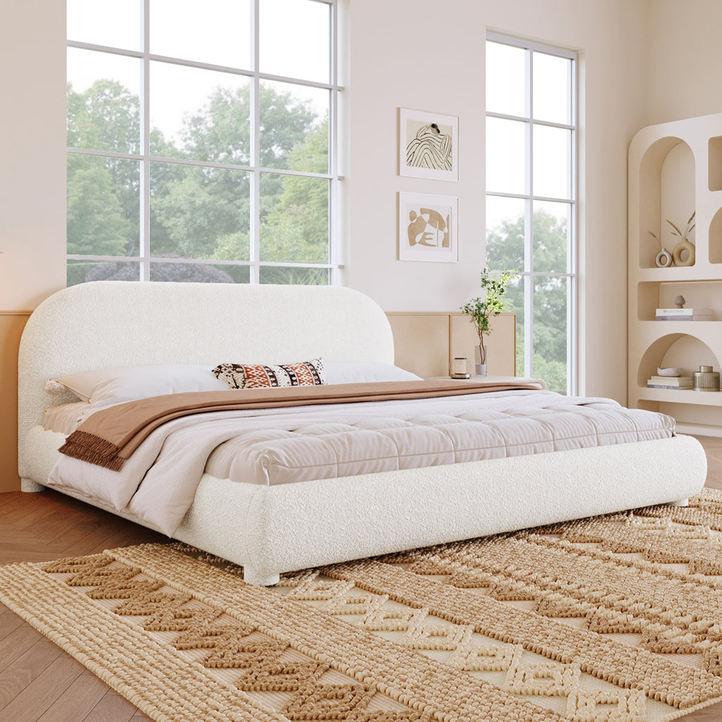 Cream Style Fabric Upholstered Bed