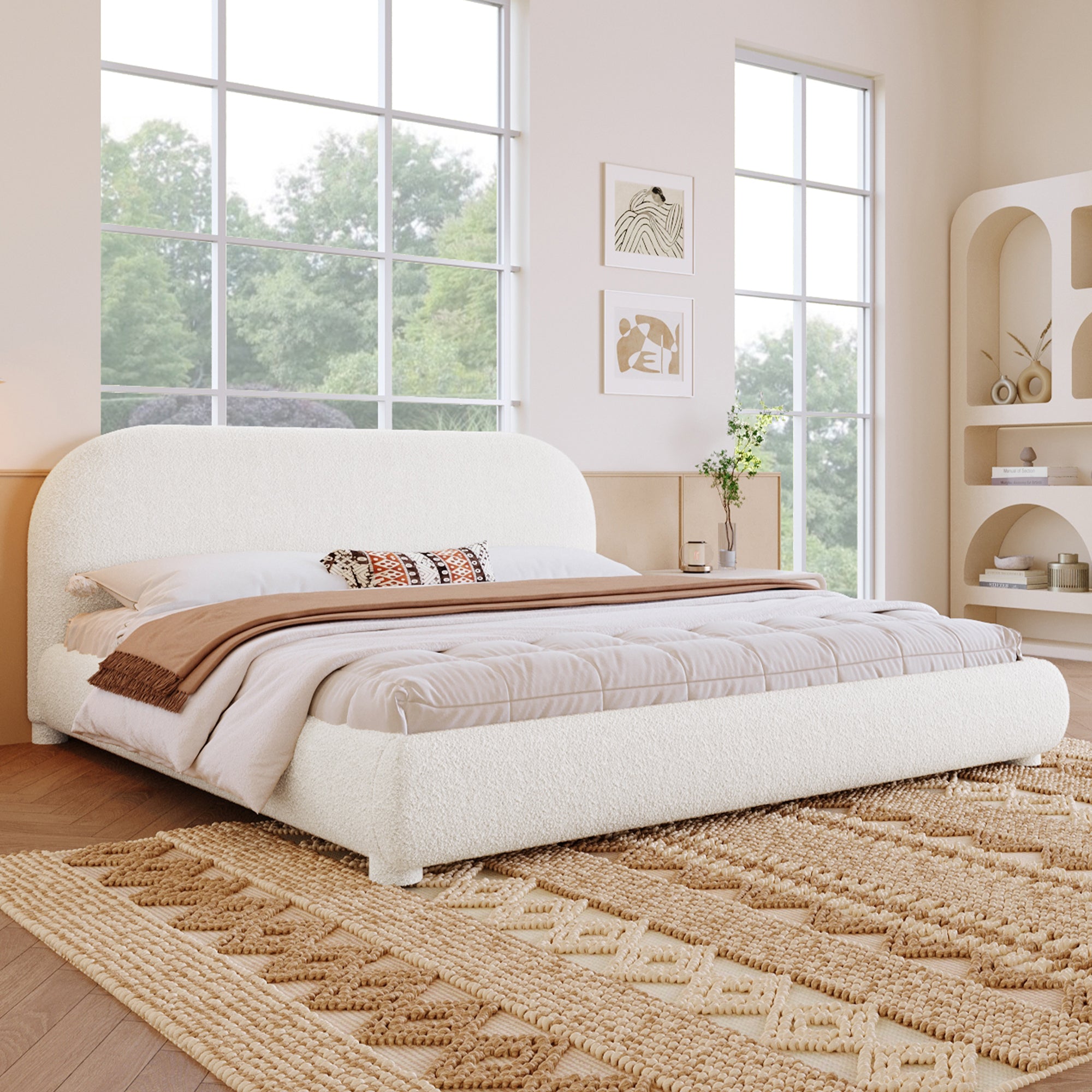 Cream Style Fabric Upholstered Bed