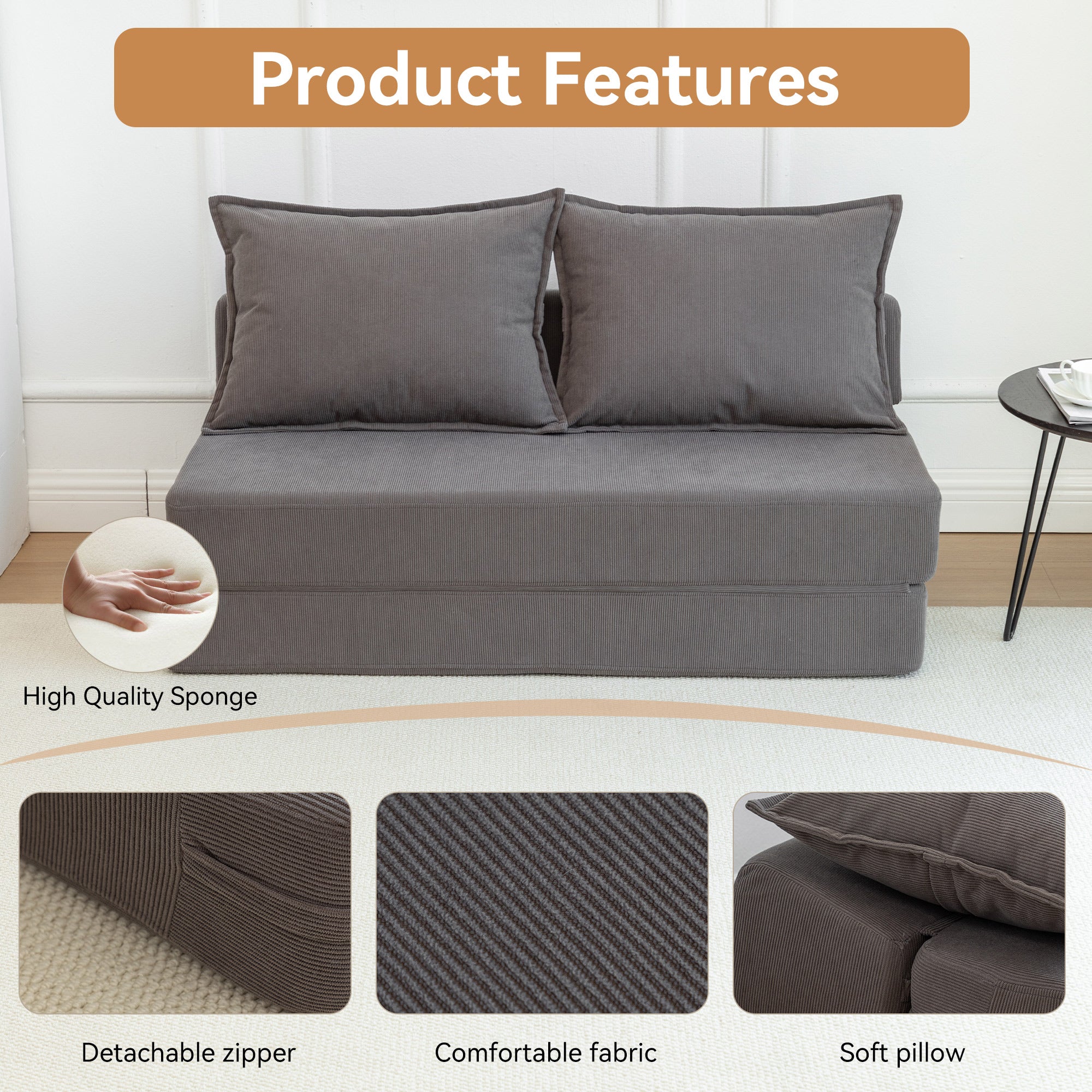 Foldable Sofa Bed Sleeper Lounge Chair with Pillow