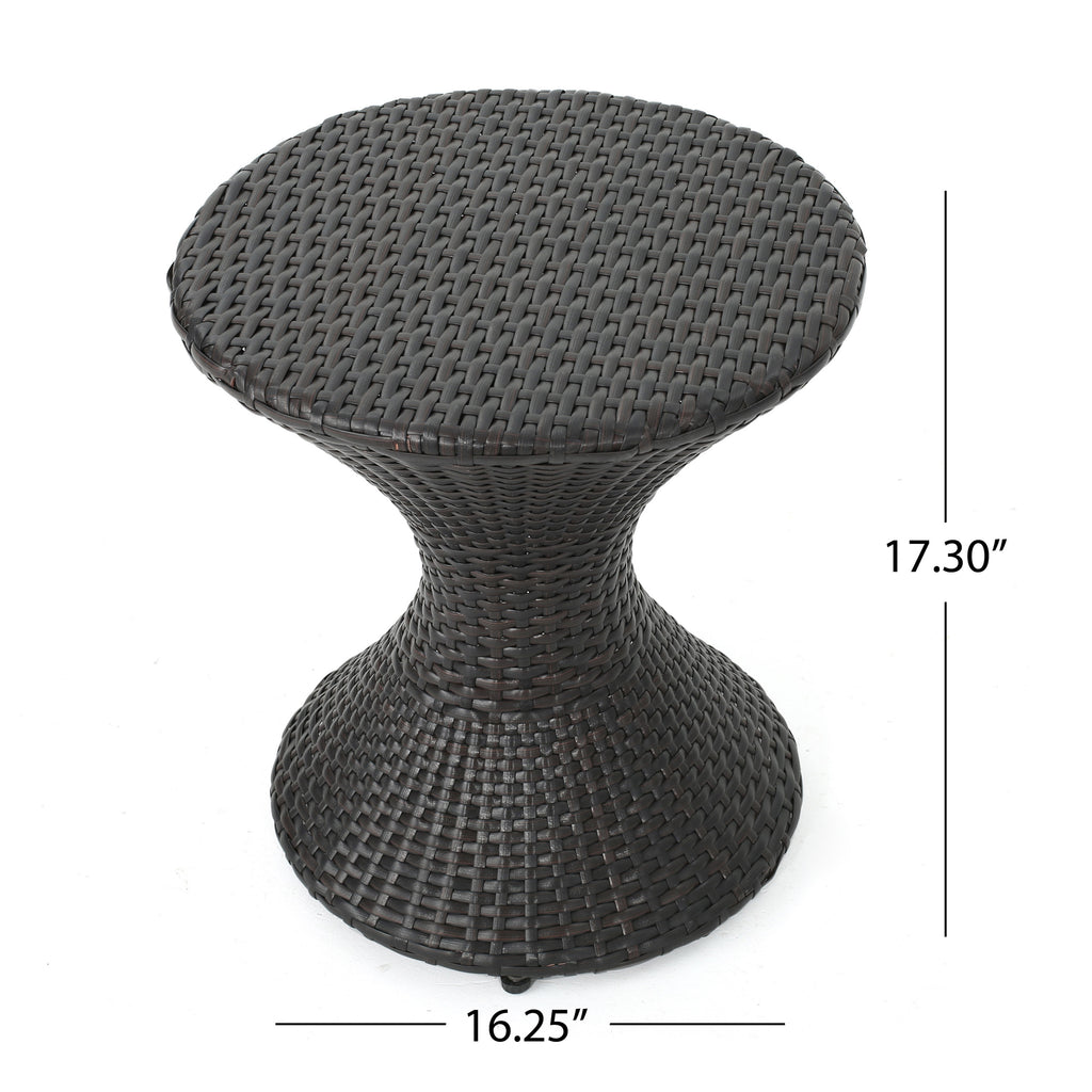 Outdoor 16-Inch Multi-Brown Wicker Hourglass Side Table