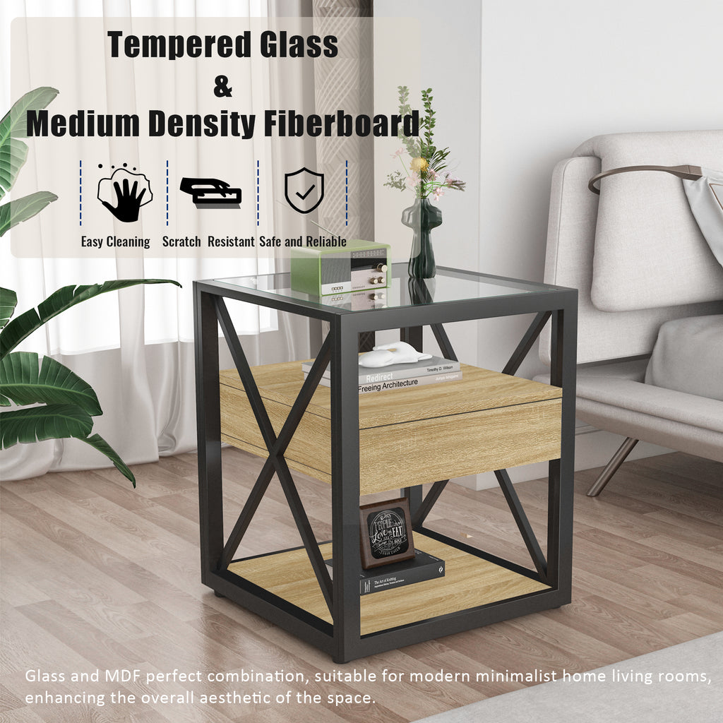 Modern End Table with Drawer - Nightstand for Bedroom & Living Room