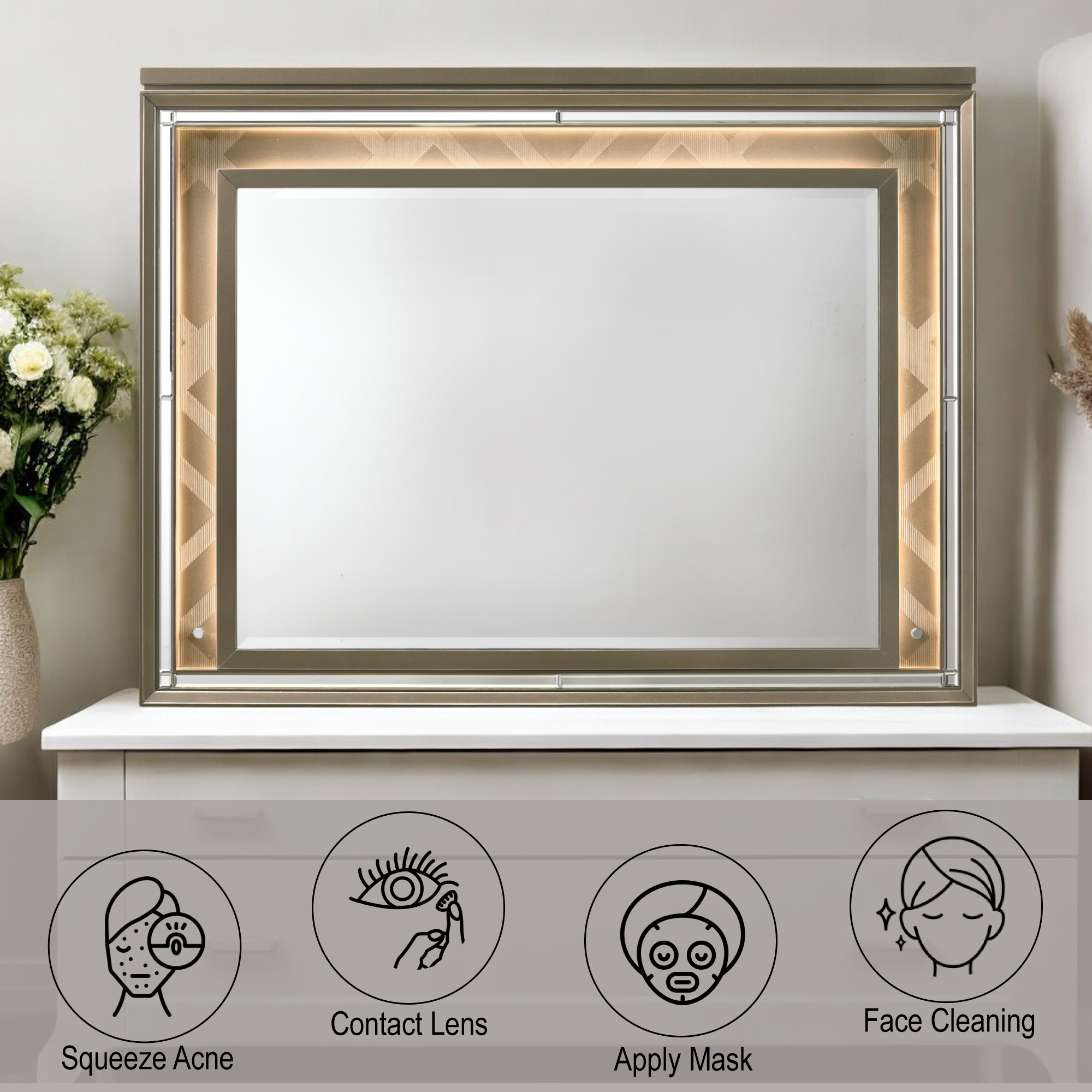 Skylar Dark Champagne Finish Mirror With LED