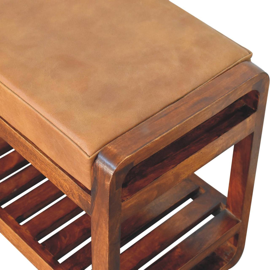 Solid Wood Small Buffalo Slatted Bench with Open Storage