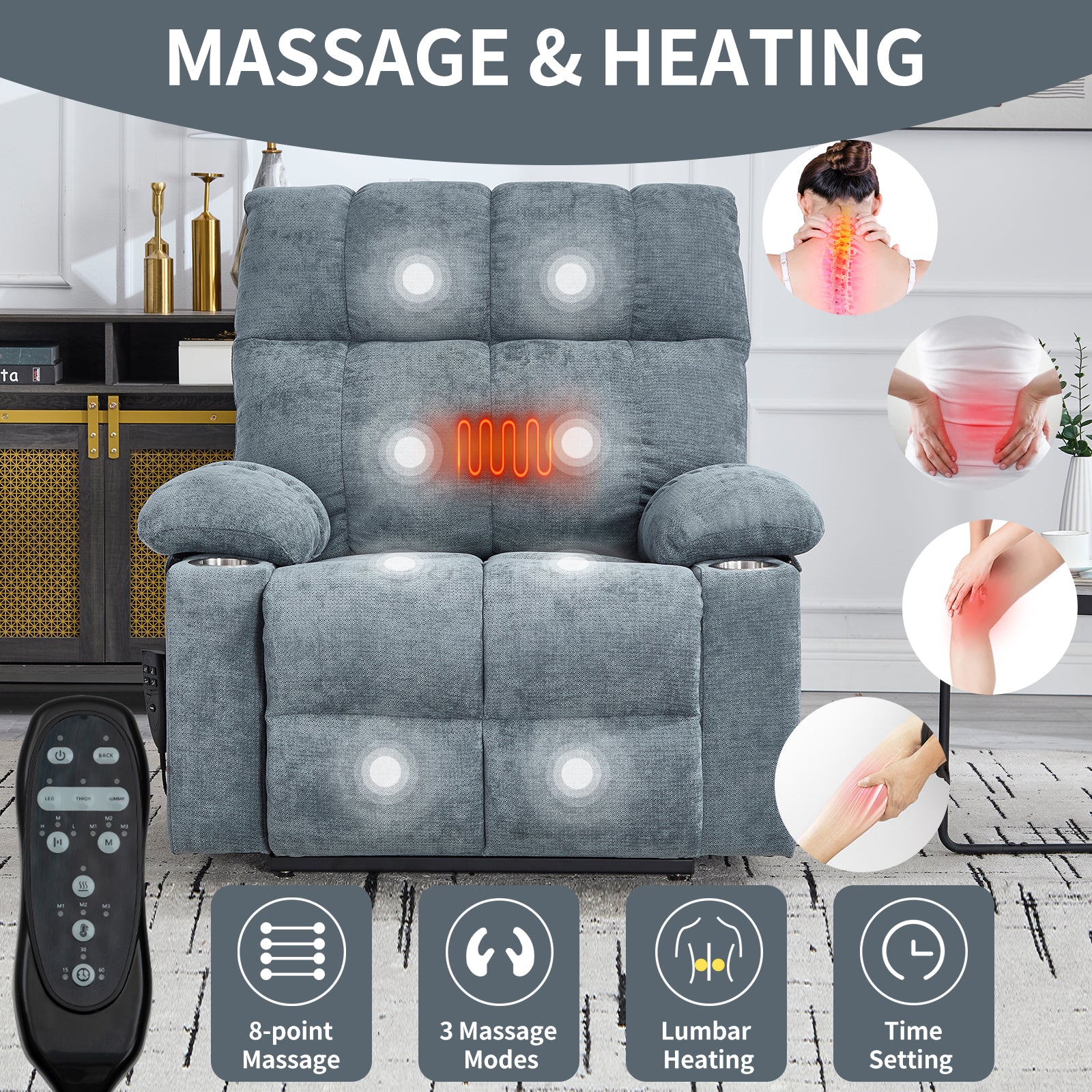 Grey Dual Motor Infinite Position Up to 350 LBS Chenille Power Lift Recliner Chair