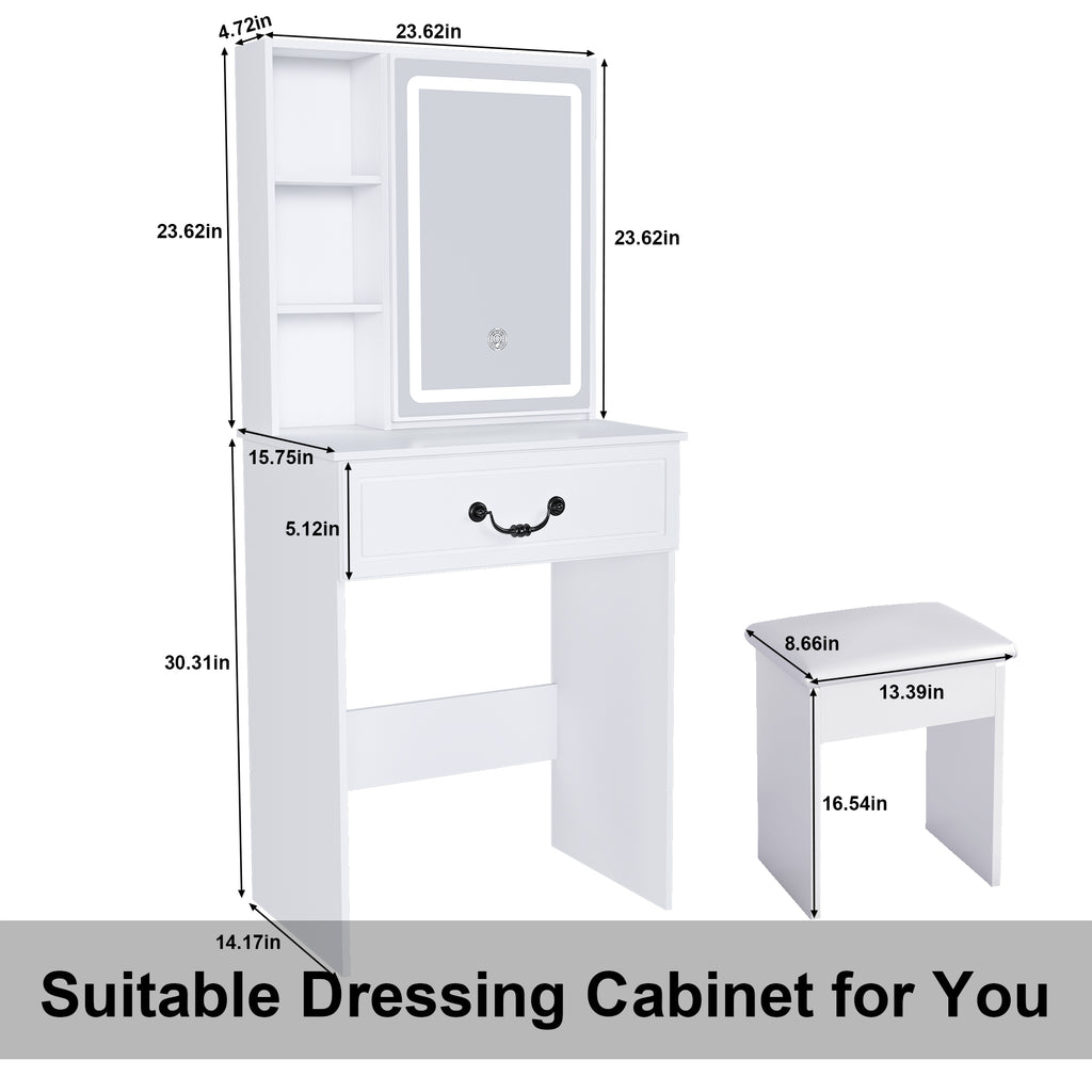 Modern Mini Dressing Table with LED-lit Mirror & Hidden Storage