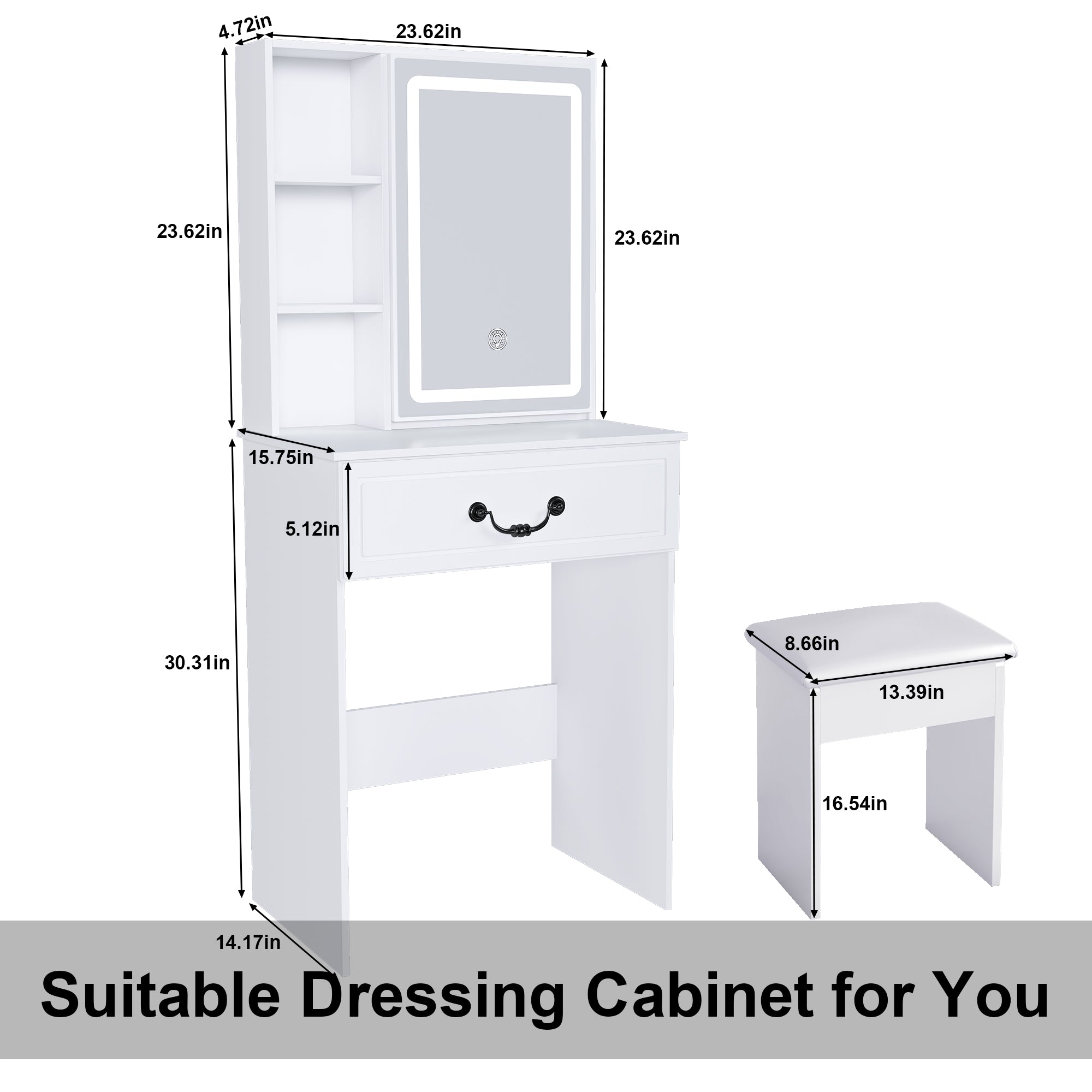 Modern Mini Dressing Table with LED-lit Mirror & Hidden Storage
