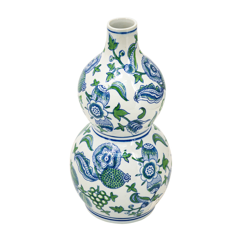 D6.9x13.4" Porcelain Double Gourd Vase with Cherry Blossom Patterns