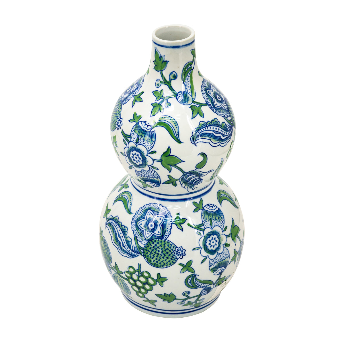 D6.9x13.4" Porcelain Double Gourd Vase with Cherry Blossom Patterns