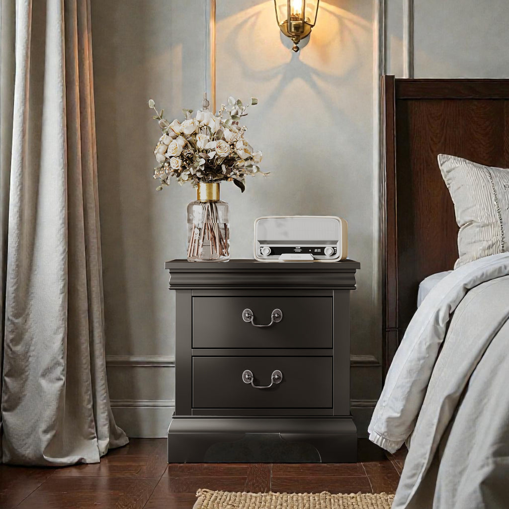 Classic Wooden Nightstand - Black