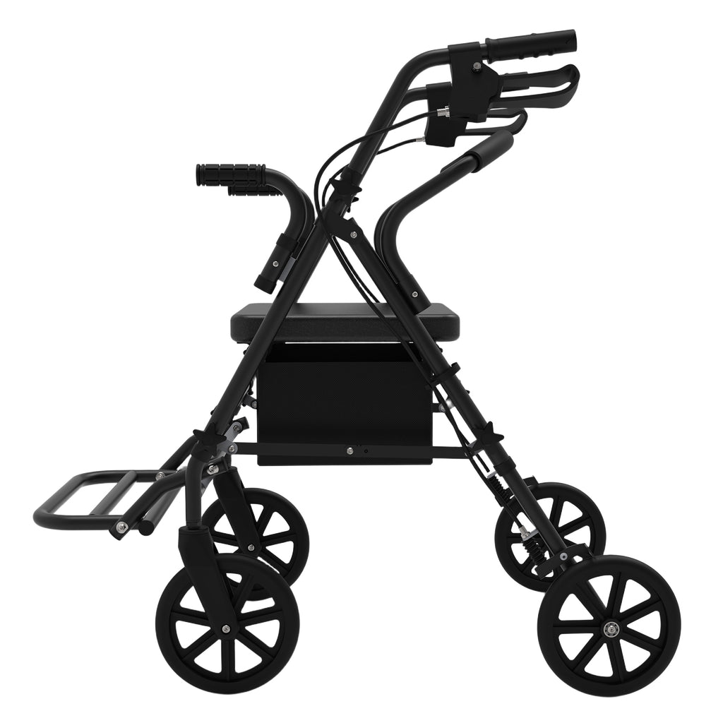 Rollator Walker with Seat for Seniors, 2-in-1 Combo, 8-Inch Wheels, Black