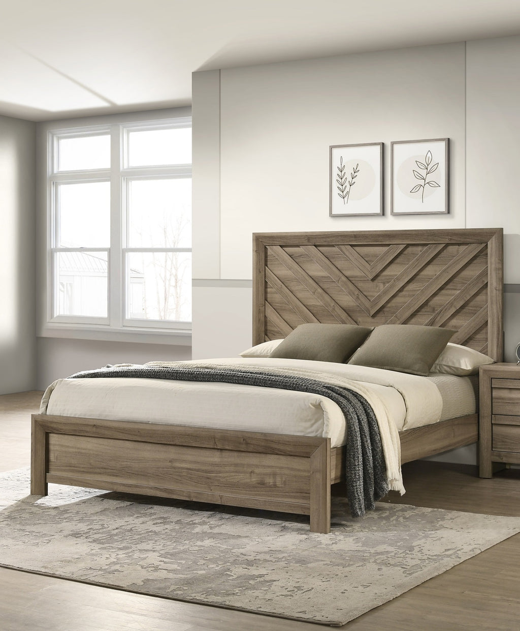 1pc Queen Size Chevron-Patterned Headboard Bed