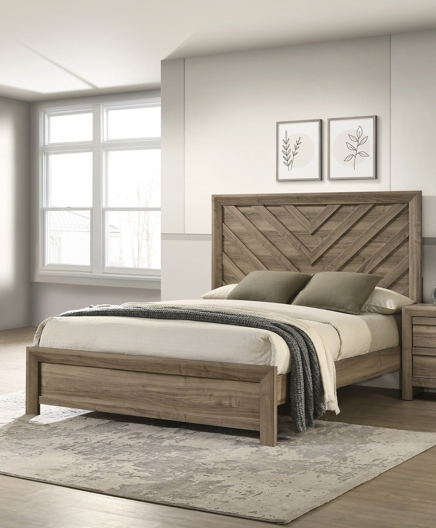 1pc Queen Size Chevron-Patterned Headboard Bed