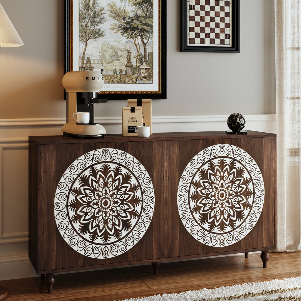 60" Vintage Mandala Carved Sideboard