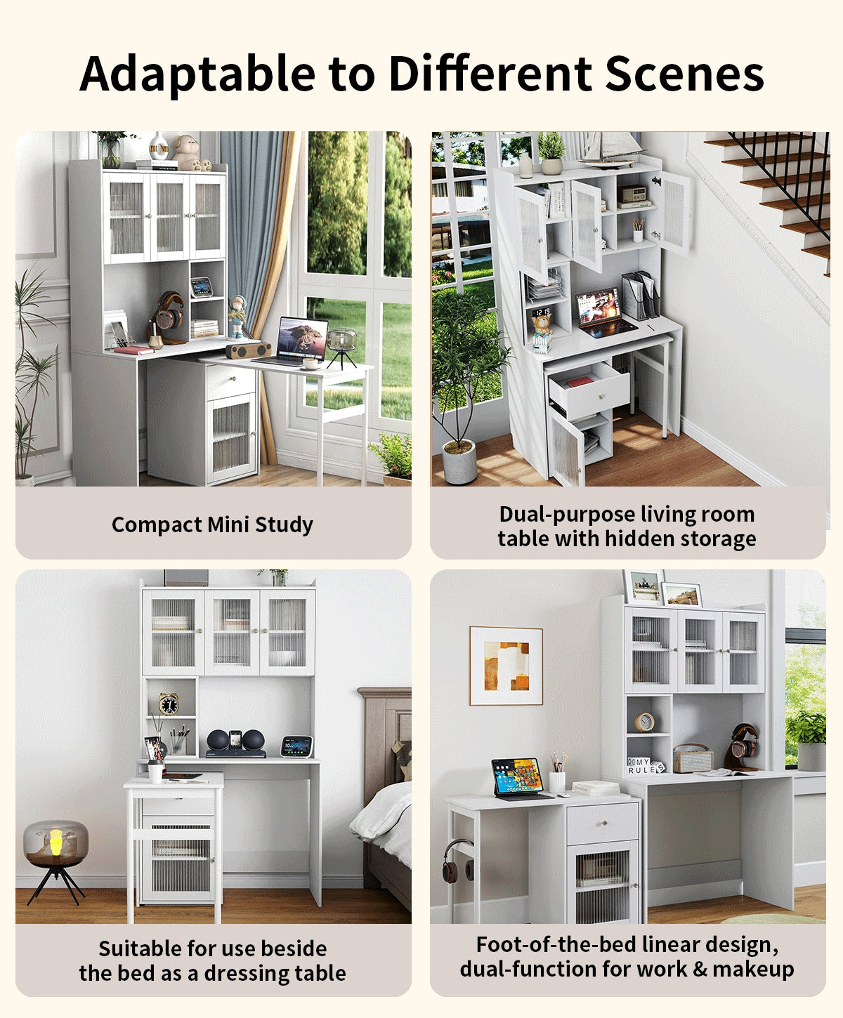 Computer Desk with Glass Door for Home Office