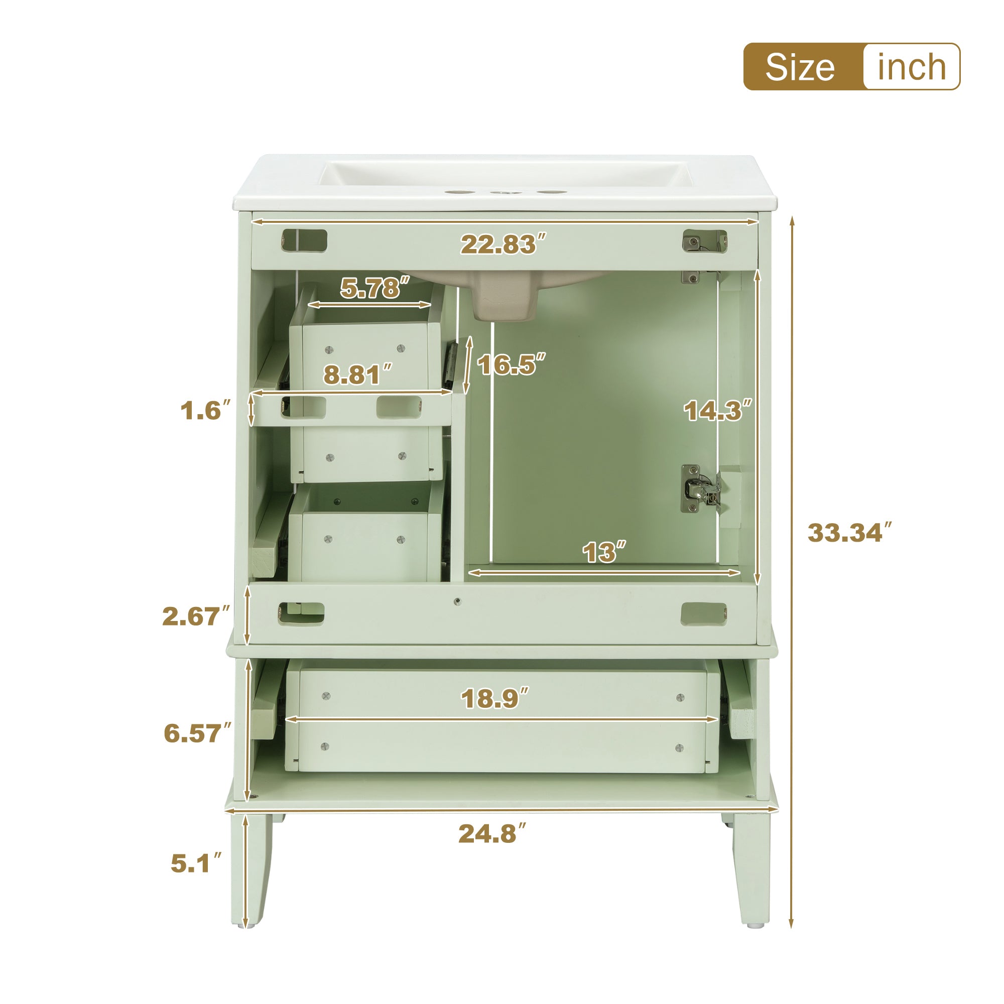 24.8" Bathroom Vanity with Ceramic Sink