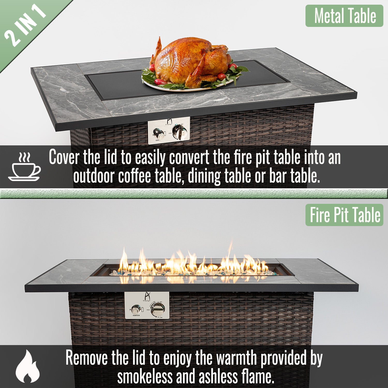 44" Propane Gas Fire Pit Table