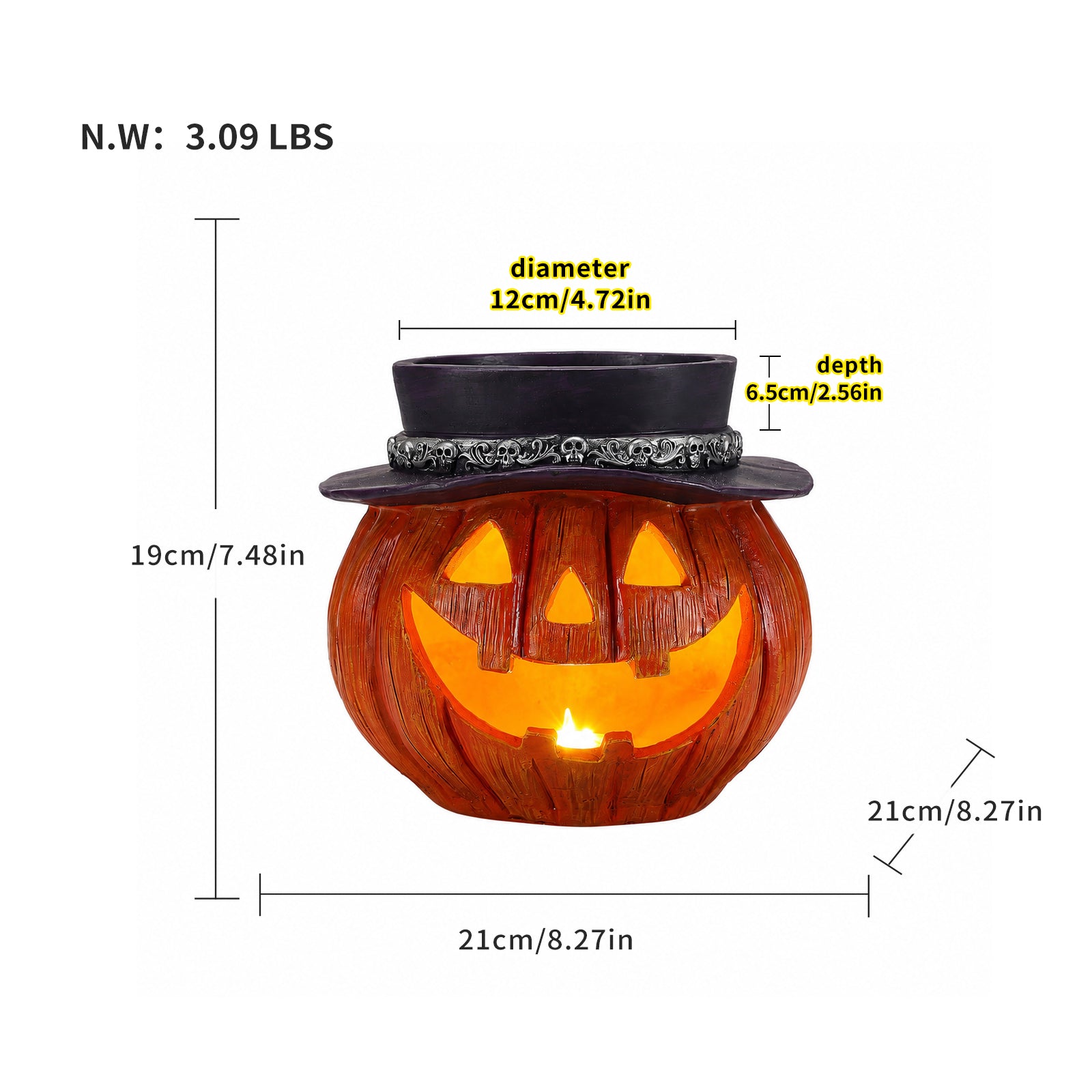 Halloween Pumpkin Candy Bowl with Witch Hat